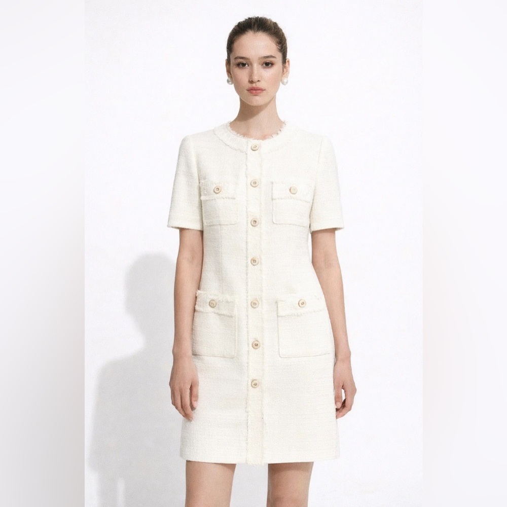 NWT Ella Tweed Cream Short-Sleeve Dress by Wisteria